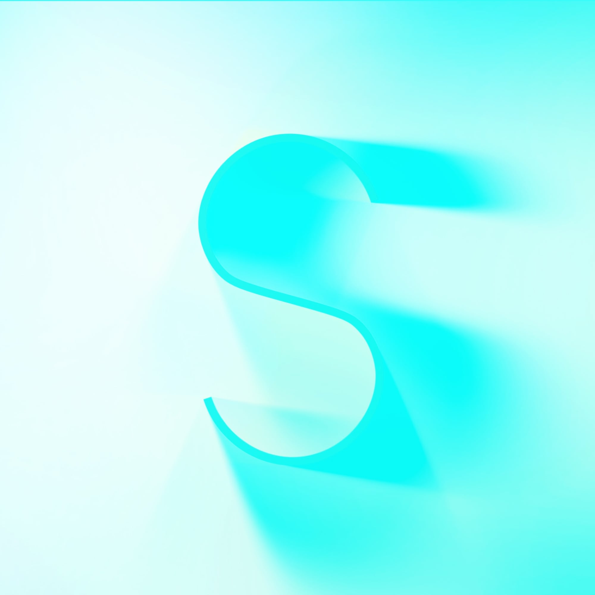 3d glass letter s teal gradient background typography