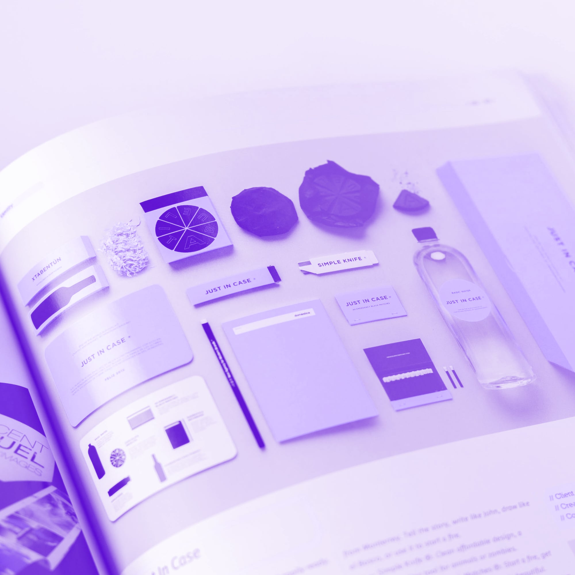 open design book brand stationery flatlay just in case purple