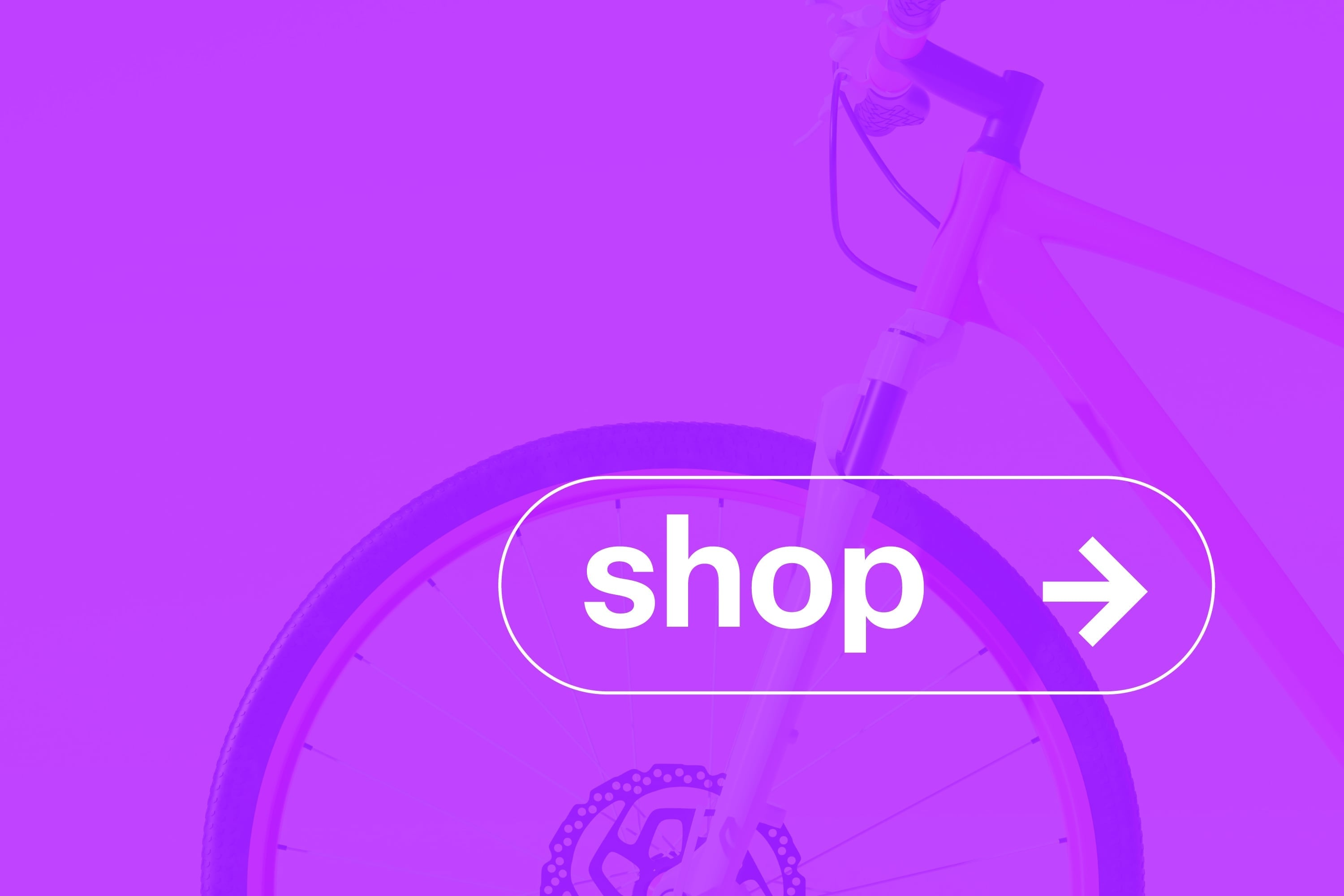 bicycle wheel close up with shop button overlay purple toned