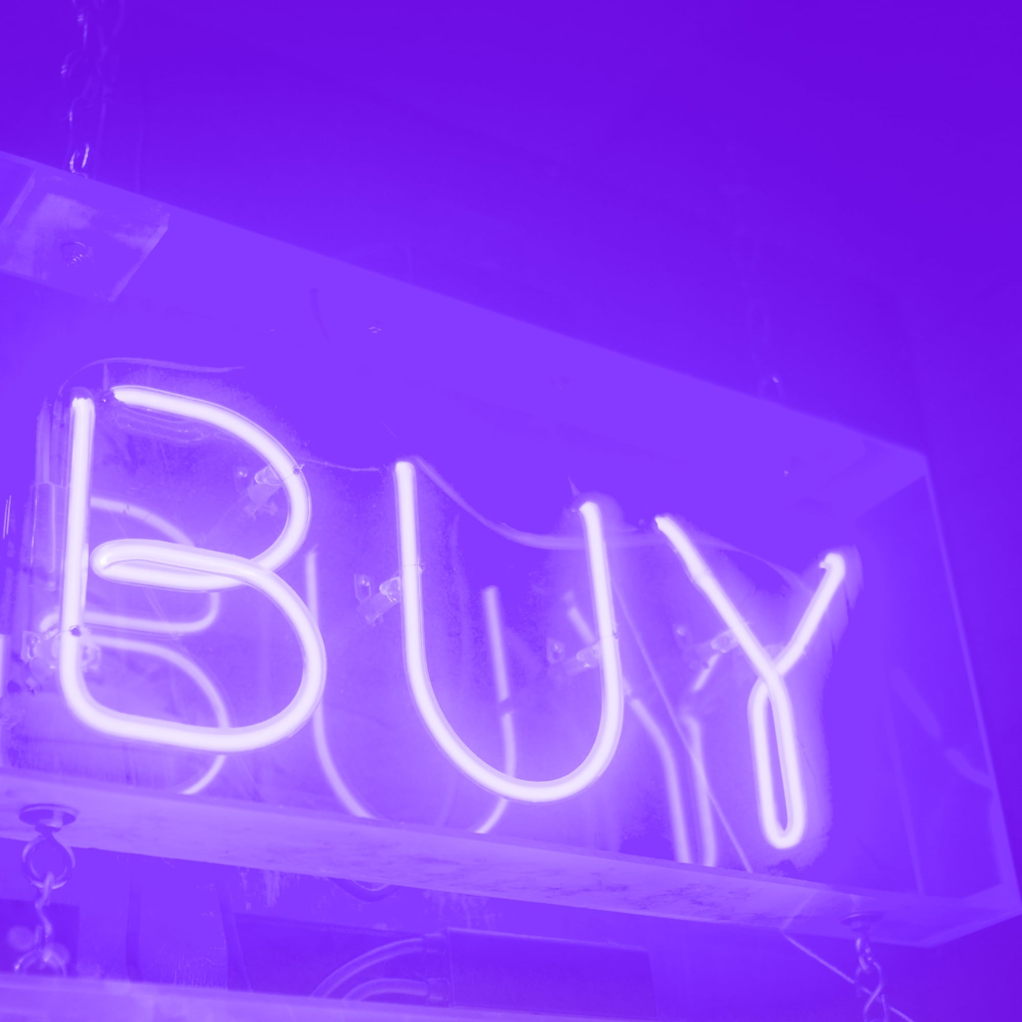 buy neon sign glowing white on purple background