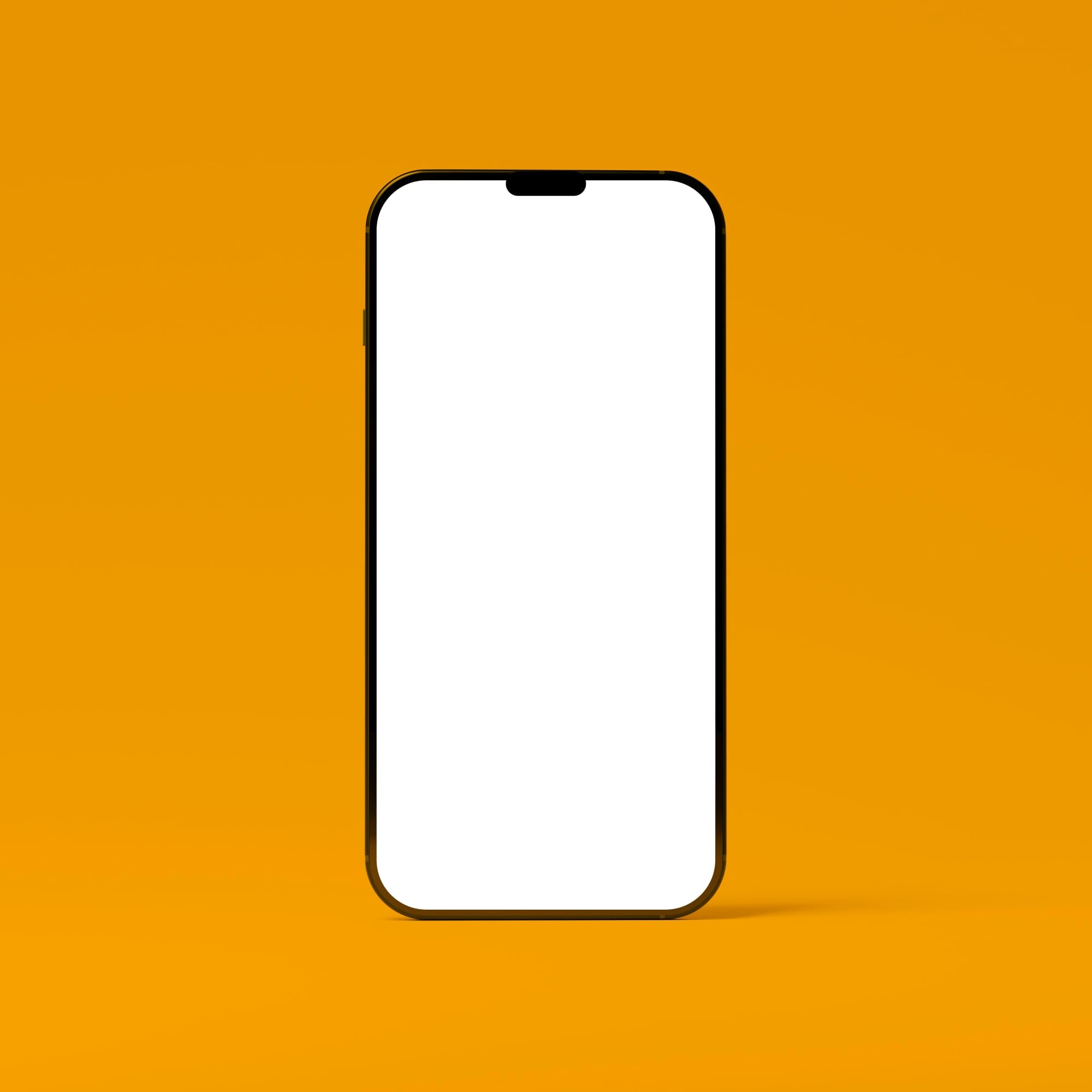 blank iphone mockup with white screen on golden amber background mobile design