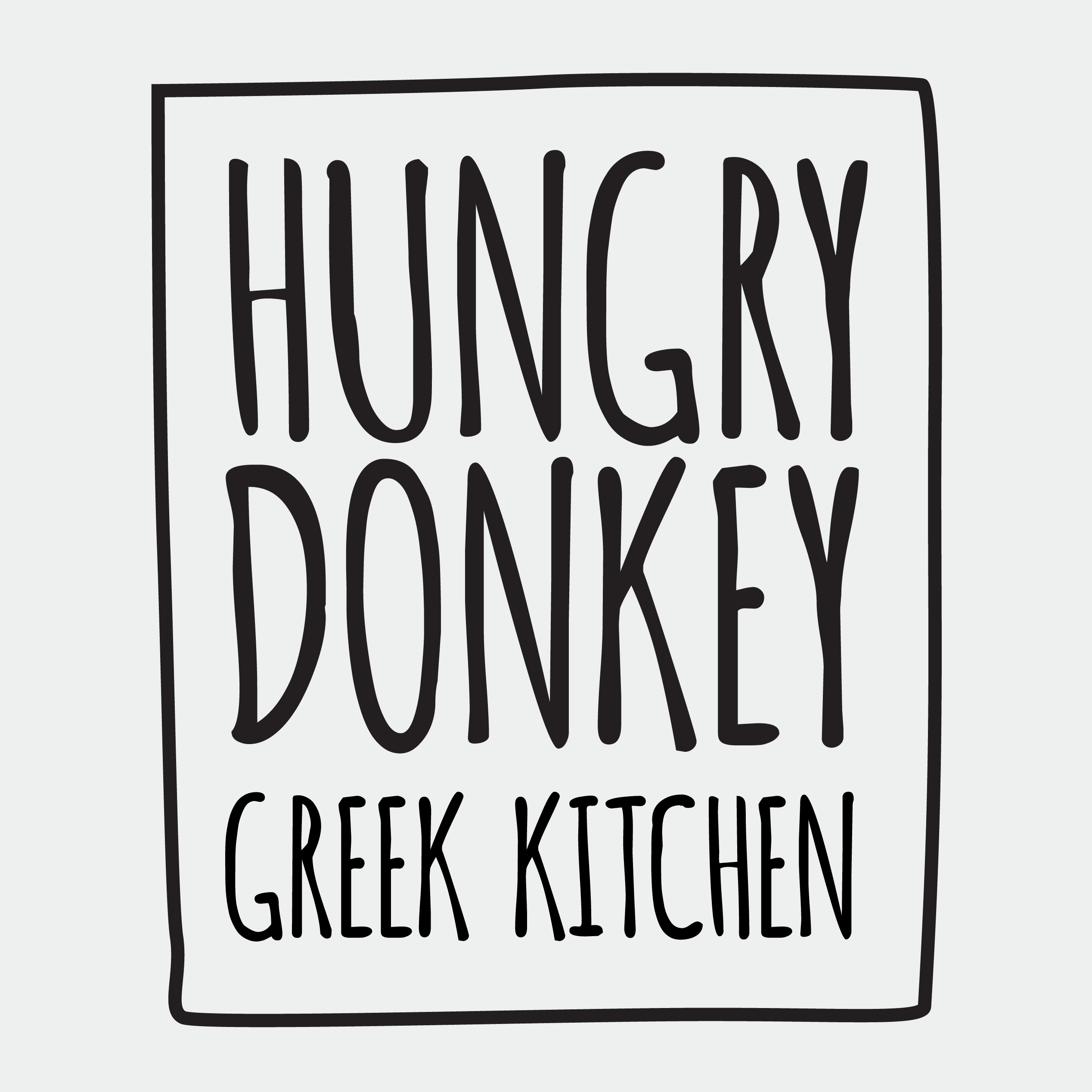 Hungry Donkey Greek Kitchen wordmark logo in black on a light background