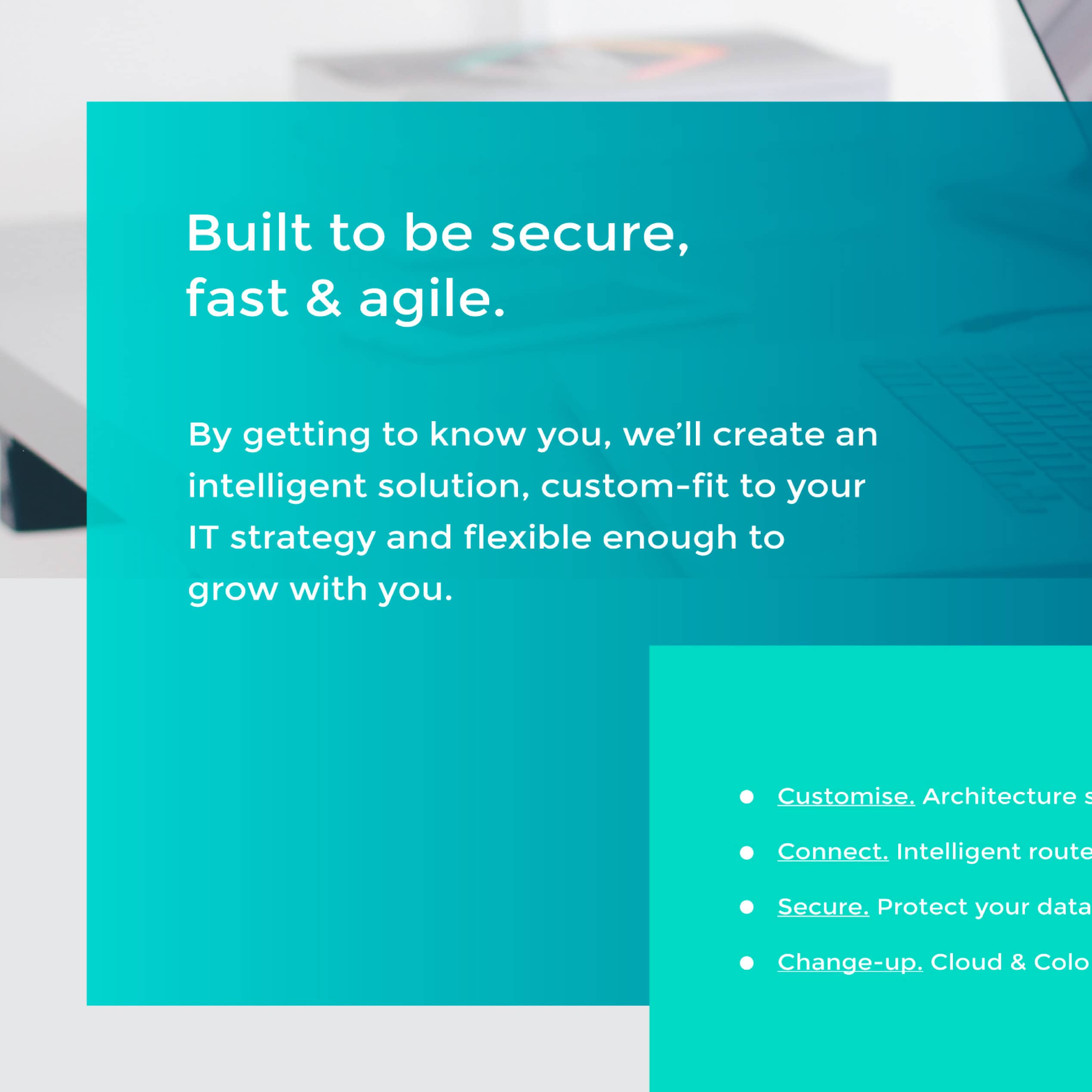 Screenshot of a Coreix website section with the heading “Built to be secure, fast & agile”.